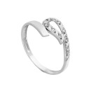 Anillo Sortija Oro Blanco 18K Cruzada con Circonitas