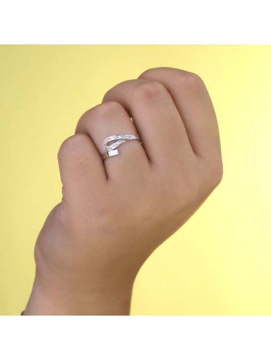 Anillo Sortija Oro Blanco 18K Cruzada con Circonitas | Joyería Parejo