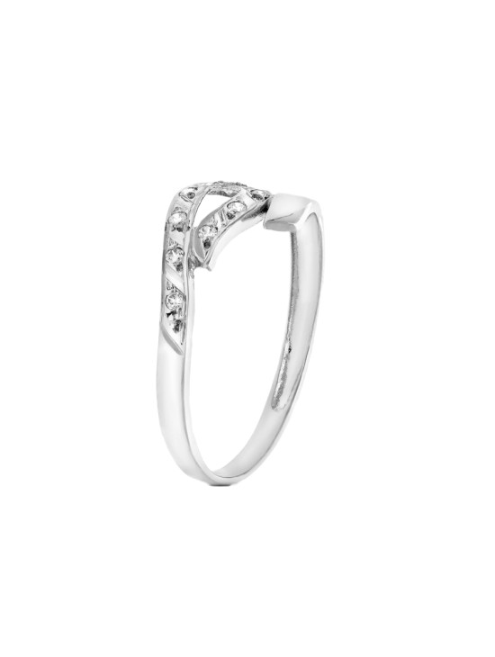 Anillo Sortija Oro Blanco 18K Cruzada con Circonitas | Joyería Parejo