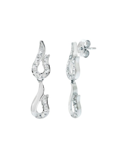 Pendientes Oro Blanco 18K 26x7 mm Gotas Circonitas | Joyería Parejo
