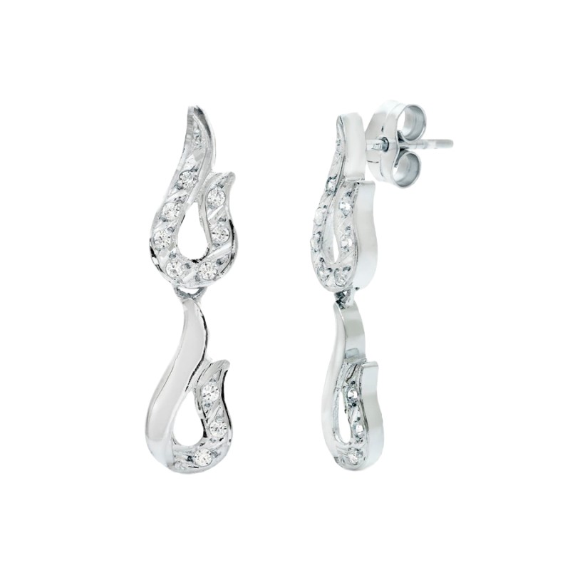 Pendientes Oro Blanco 18K 26x7 mm Gotas Circonitas | Joyería Parejo