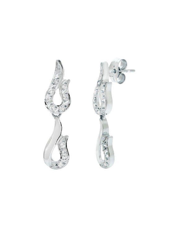 Pendientes Oro Blanco 18K 26x7 mm Gotas Circonitas | Joyería Parejo