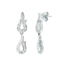 Pendientes Oro Blanco 18K 26x7 mm Doble Cuerpo Gota con Circonitas