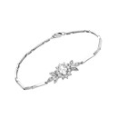 Pulsera Oro Blanco 18K 19 cm Rosetón con Circonitas