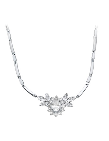 Gargantilla Oro Blanco 18K 45 cm Rosetón Circonitas | Joyería Parejo