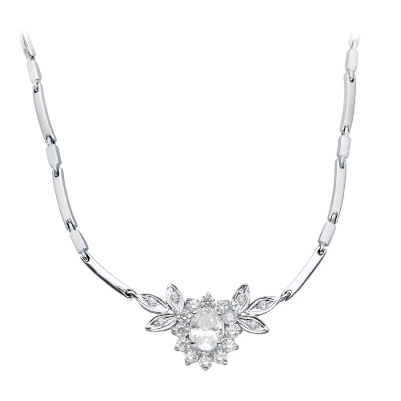 Gargantilla Oro Blanco 18K 45 cm Rosetón Circonitas | Joyería Parejo