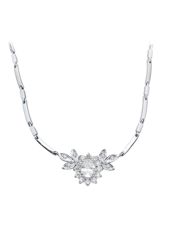Gargantilla Oro Blanco 18K 45 cm Rosetón Circonitas | Joyería Parejo