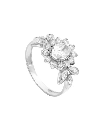 Sortija Oro Blanco 18K Rosetón Hojas con Circonitas | Joyería Parejo
