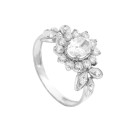 Anillo Sortija Oro Blanco 18K Rosetón 11 mm y Hojas con Circonitas
