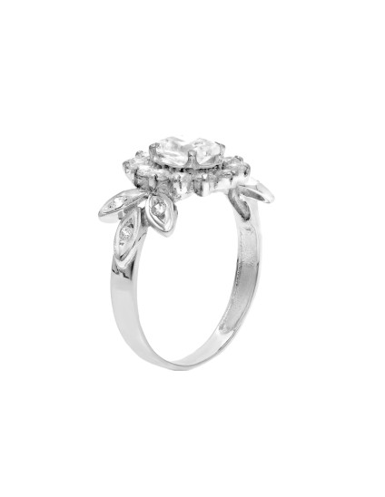 Sortija Oro Blanco 18K Rosetón Hojas con Circonitas | Joyería Parejo