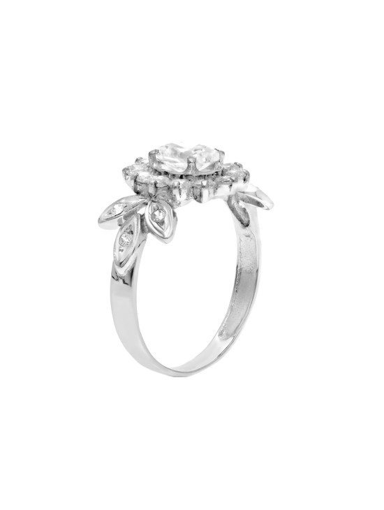 Sortija Oro Blanco 18K Rosetón Hojas con Circonitas | Joyería Parejo