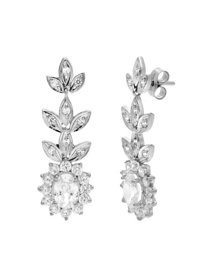 Pendientes Oro Blanco 18K 33x11 mm Rosetón y Hojas | Joyería Parejo