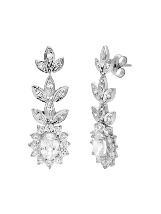 Pendientes Oro Blanco 18K 33x11 mm Rosetón y Hojas | Joyería Parejo