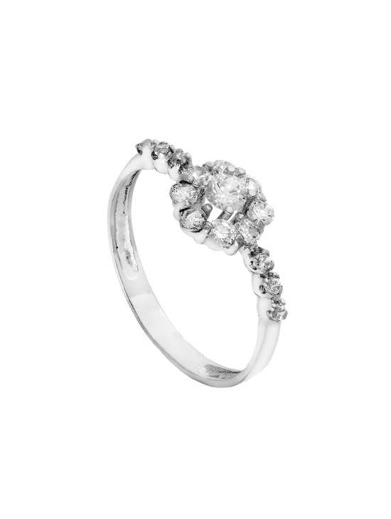 Anillo Sortija Oro Blanco 18K Cuajo con Circonitas 8 mm | Joyería Parejo