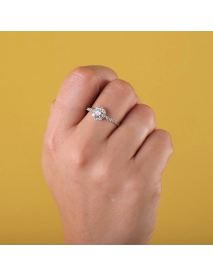 Anillo Sortija Oro Blanco 18K Cuajo con Circonitas 8 mm | Joyería Parejo