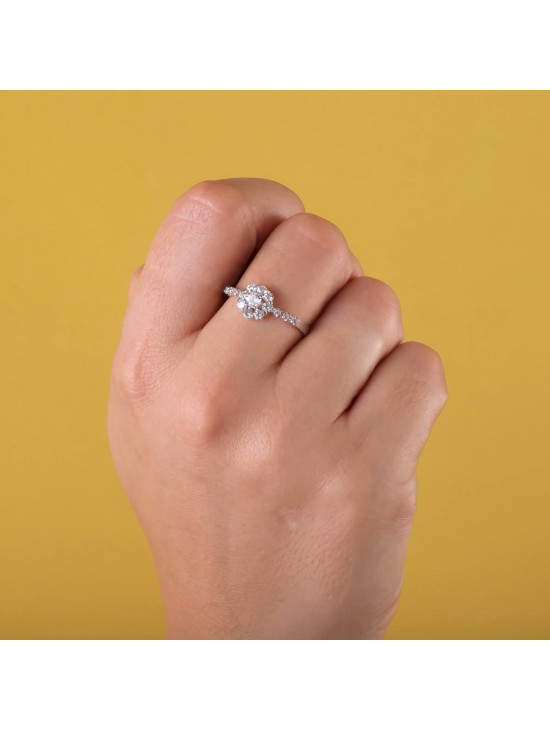 Anillo Sortija Oro Blanco 18K Cuajo con Circonitas 8 mm | Joyería Parejo