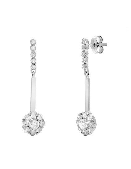 Pendientes Oro Blanco 18K Dos Cuerpos 33x6 mm Cuajo | Joyería Parejo