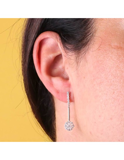 Pendientes Oro Blanco 18K Dos Cuerpos 33x6 mm Cuajo | Joyería Parejo