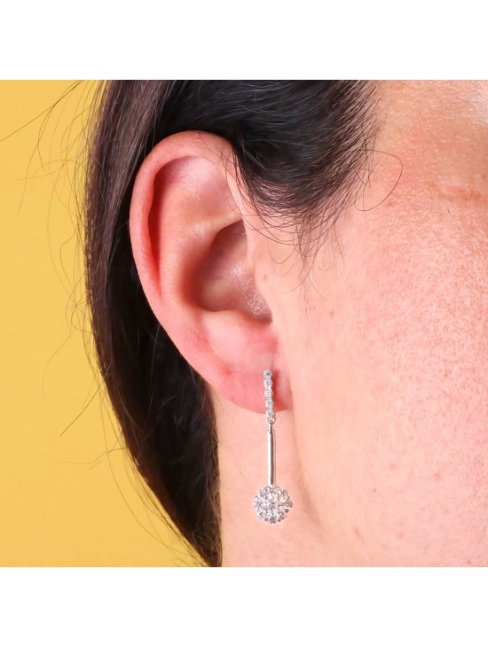 Pendientes Oro Blanco 18K Dos Cuerpos 33x6 mm Cuajo | Joyería Parejo