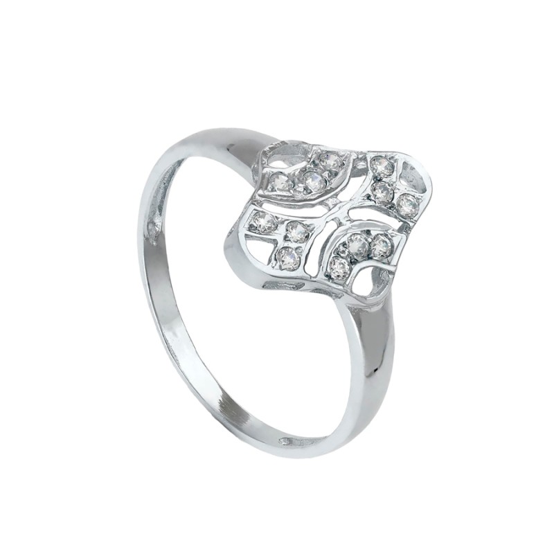 Sortija Oro Blanco 18K 45 cm Motivo Rombo 15x10 mm | Joyería Parejo