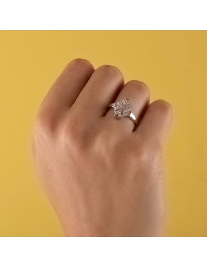 Sortija Oro Blanco 18K 45 cm Motivo Rombo 15x10 mm | Joyería Parejo