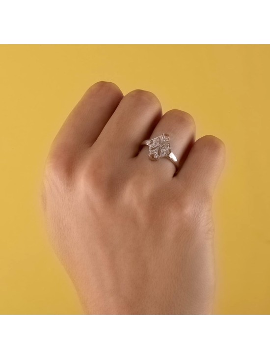 Sortija Oro Blanco 18K 45 cm Motivo Rombo 15x10 mm | Joyería Parejo
