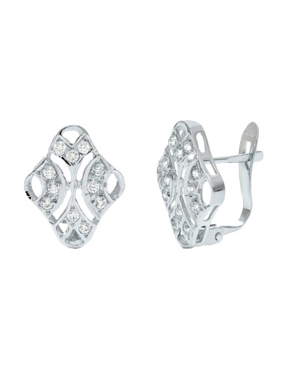 Pendientes Oro Blanco 18K 15x10 mm Rombo Calado | Joyería Parejo
