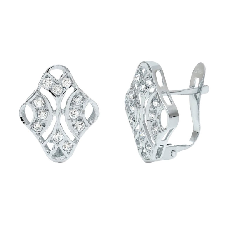 Pendientes Oro Blanco 18K 15x10 mm Rombo Calado | Joyería Parejo
