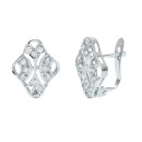 Pendientes Oro Blanco 18K 15x10 mm Motivo Rombo Calado con Circonitas