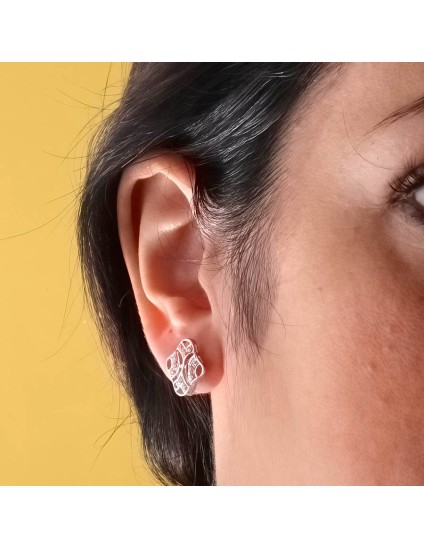 Pendientes Oro Blanco 18K 15x10 mm Rombo Calado | Joyería Parejo