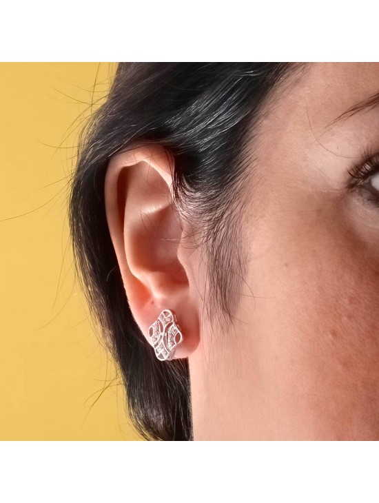 Pendientes Oro Blanco 18K 15x10 mm Rombo Calado | Joyería Parejo