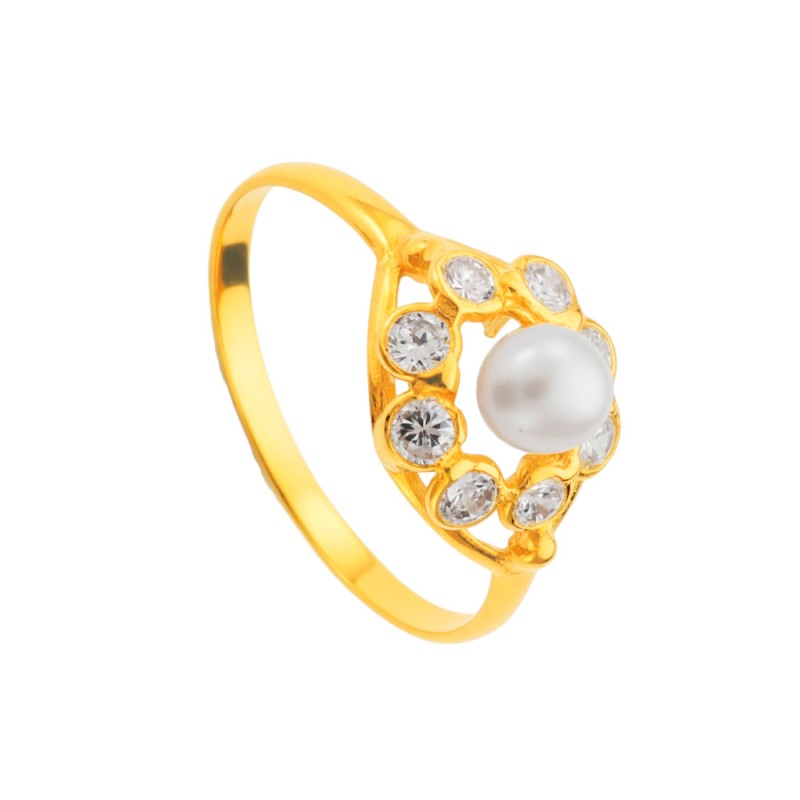 Anillo Sortija Oro 18K Perla 4 mm con Circonitas | Joyería Parejo