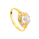 Anillo Sortija Oro 18K Perla 4 mm con Circonitas