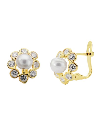 Pendientes Oro 18K Perla con Circonitas 11x9 mm | Joyería Parejo