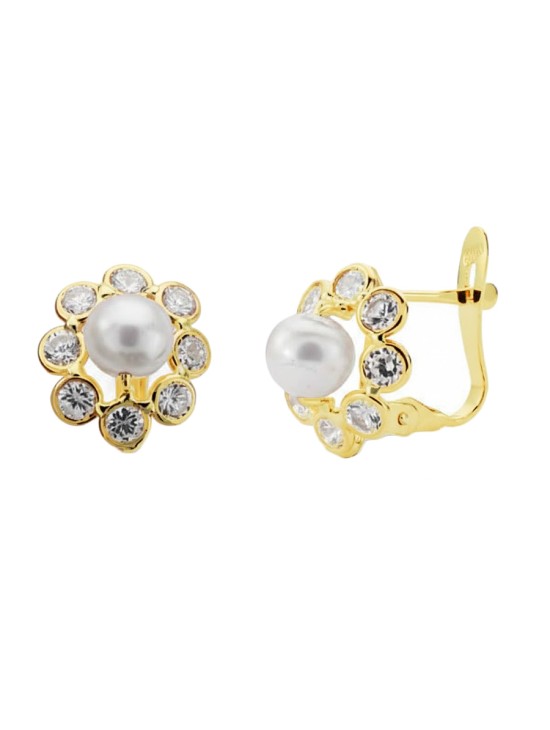 Pendientes Oro 18K Perla con Circonitas 11x9 mm | Joyería Parejo