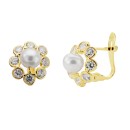 Pendientes Oro 18K Perla con Circonitas 11x9 mm