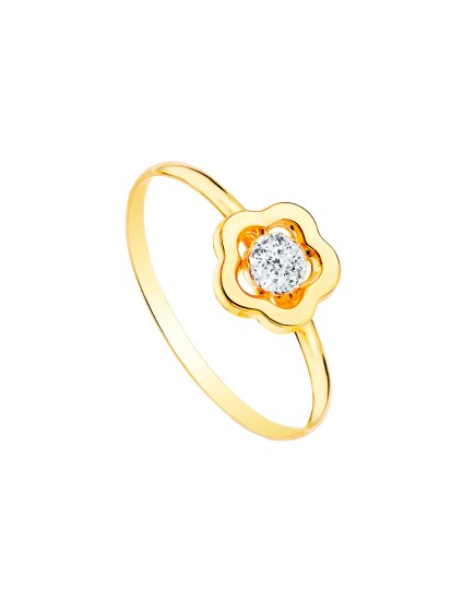 Anillo Sortija Oro 18K 1 mm Flor y Circonita 8x8 mm | Joyería Parejo