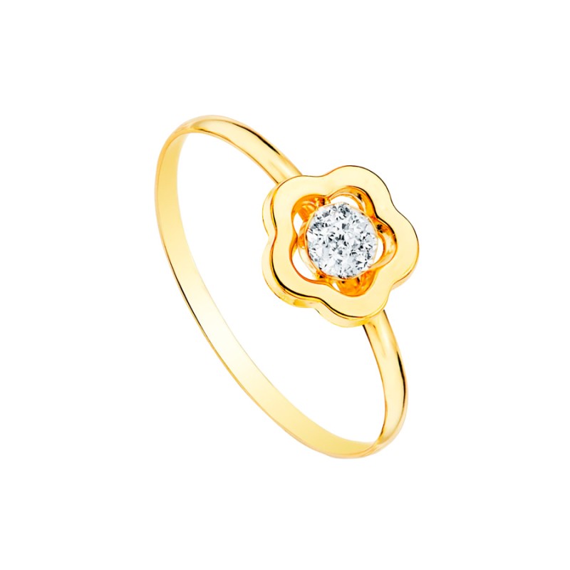 Anillo Sortija Oro 18K 1 mm Flor y Circonita 8x8 mm | Joyería Parejo