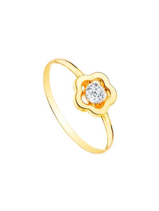 Anillo Sortija Oro 18K 1 mm Flor y Circonita 8x8 mm | Joyería Parejo