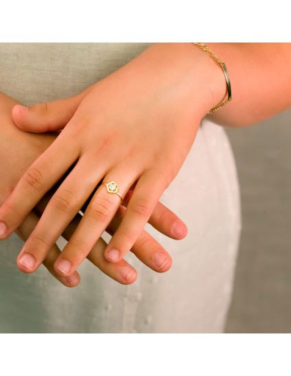 Anillo Sortija Oro 18K 1 mm Flor y Circonita 8x8 mm | Joyería Parejo