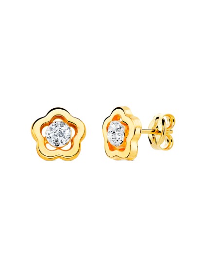 Pendientes Oro 18K 8x8 mm Flor y Circonita | Joyería Parejo