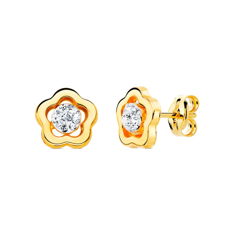 Pendientes Oro 18K 8x8 mm Flor y Circonita | Joyería Parejo