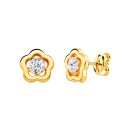 Pendientes Oro 18K 8x8 mm Flor y Circonita