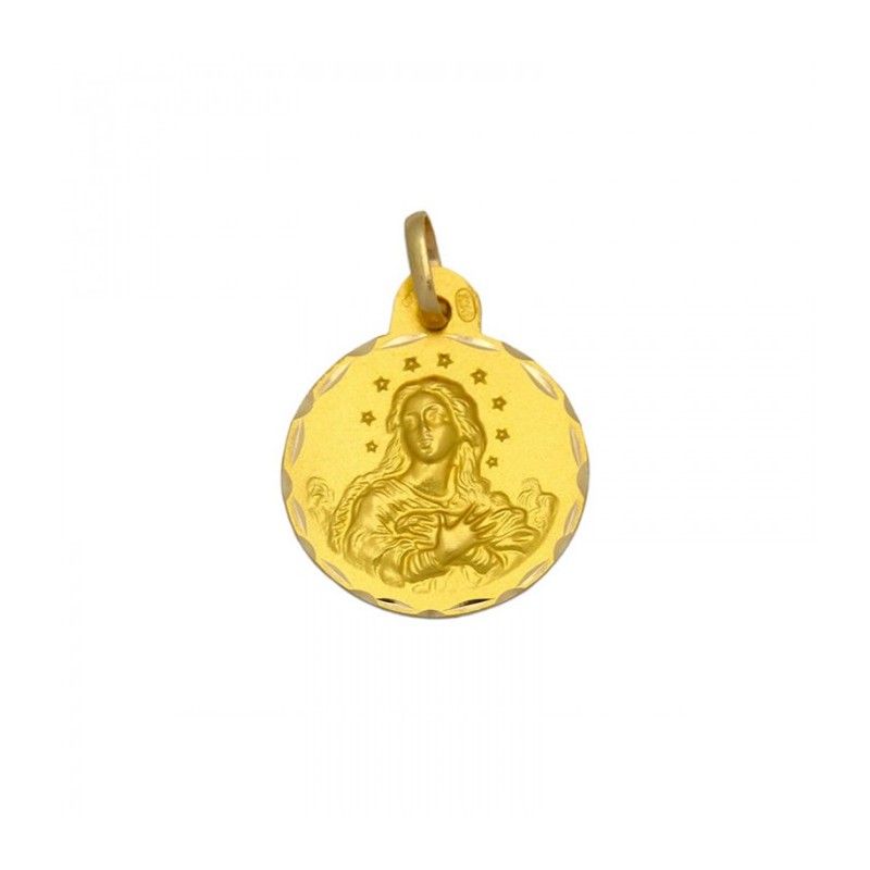 Medalla Redonda de la Virgen Purísima en Oro 18k | Joyería Parejo