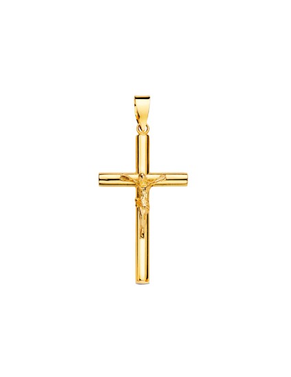 Cruz Oro 18K con Cristo Tubo Hueco 35x22x3 mm | Joyería Parejo