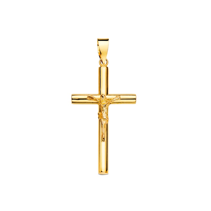 Cruz Oro 18K con Cristo Tubo Hueco 35x22x3 mm | Joyería Parejo