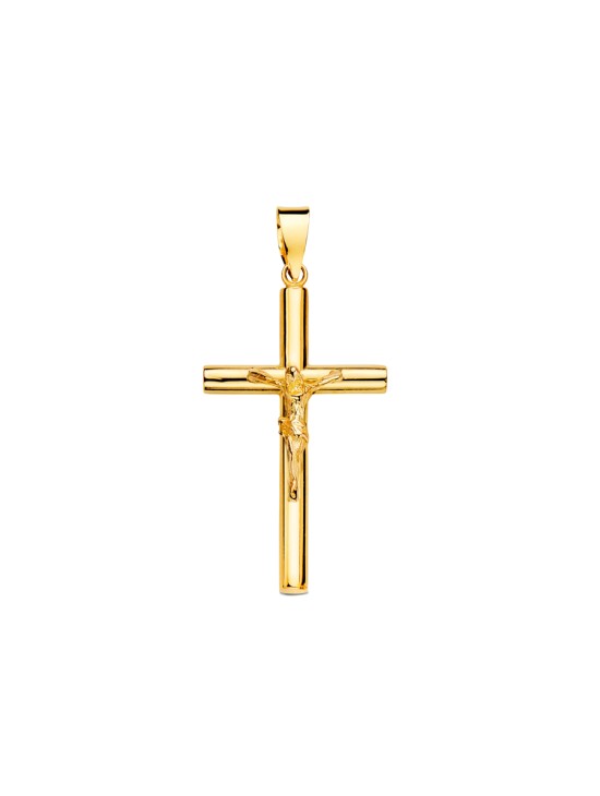 Cruz Oro 18K con Cristo Tubo Hueco 35x22x3 mm | Joyería Parejo