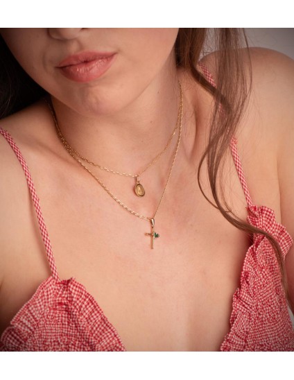Cruz Oro 18K 18x12 mm con Corazón de Malaquita | Joyería Parejo
