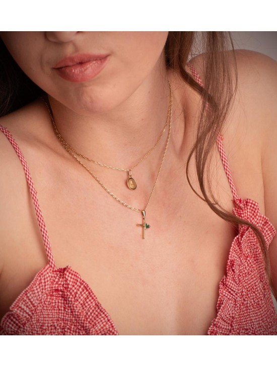 Cruz Oro 18K 18x12 mm con Corazón de Malaquita | Joyería Parejo