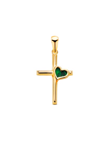 Cruz Oro 18K 18x12 mm con Corazón de Malaquita | Joyería Parejo